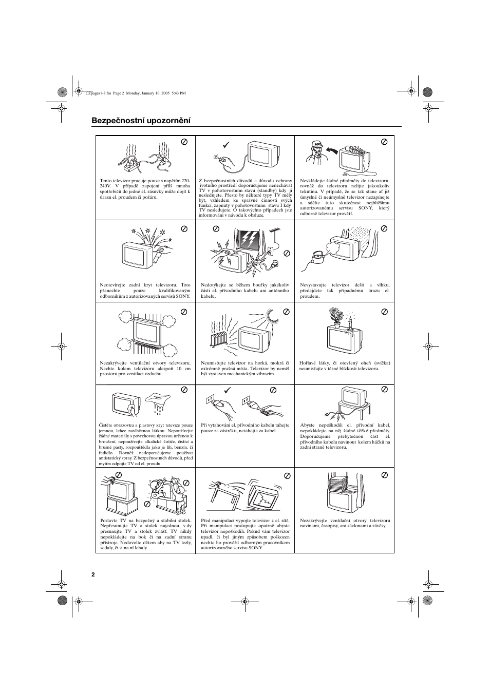 Bezpečnostní upozornění | Sony KV-32HQ150K User Manual | Page 28 / 148