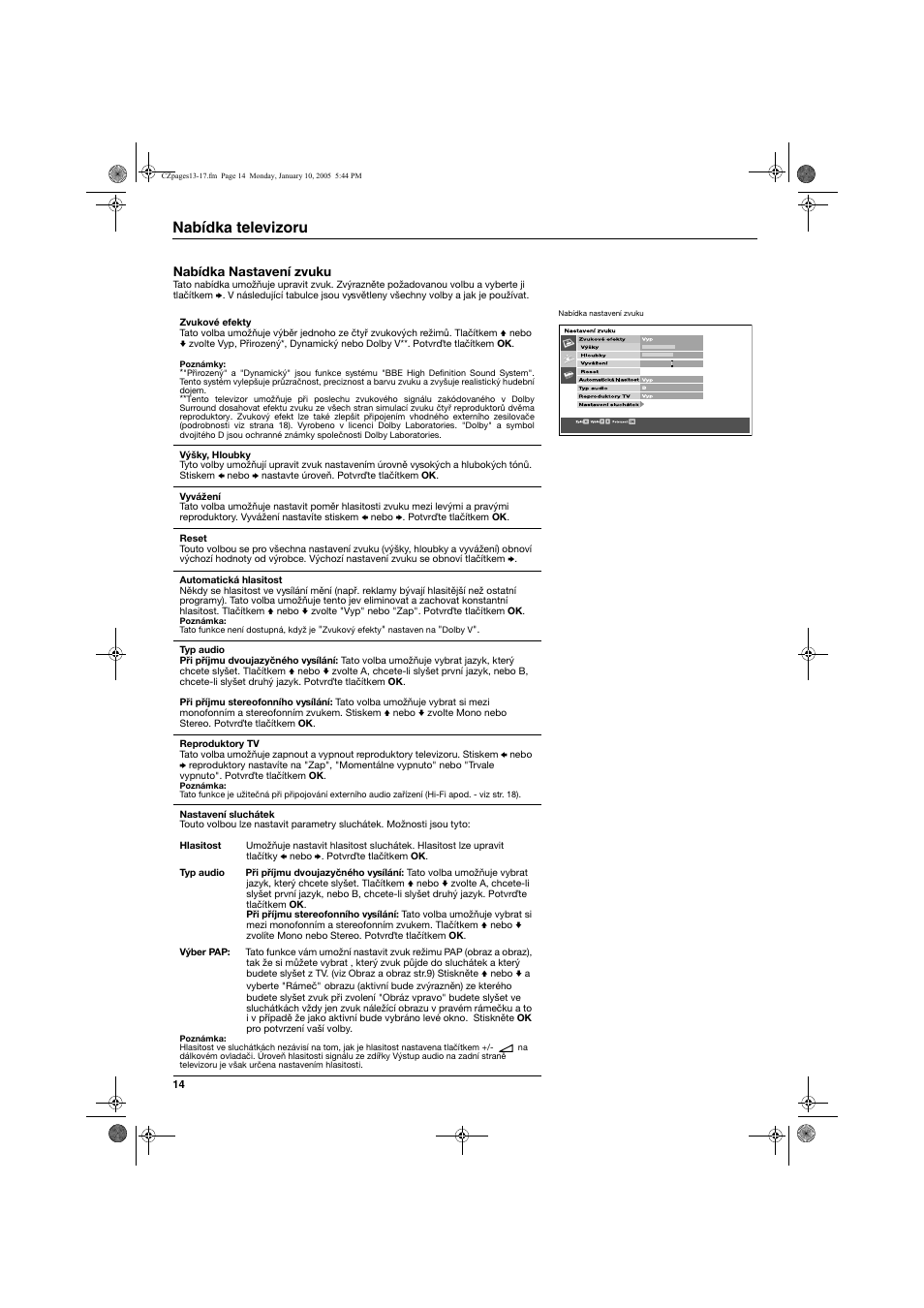 Nabídka televizoru | Sony KV-32HQ150K User Manual | Page 40 / 148