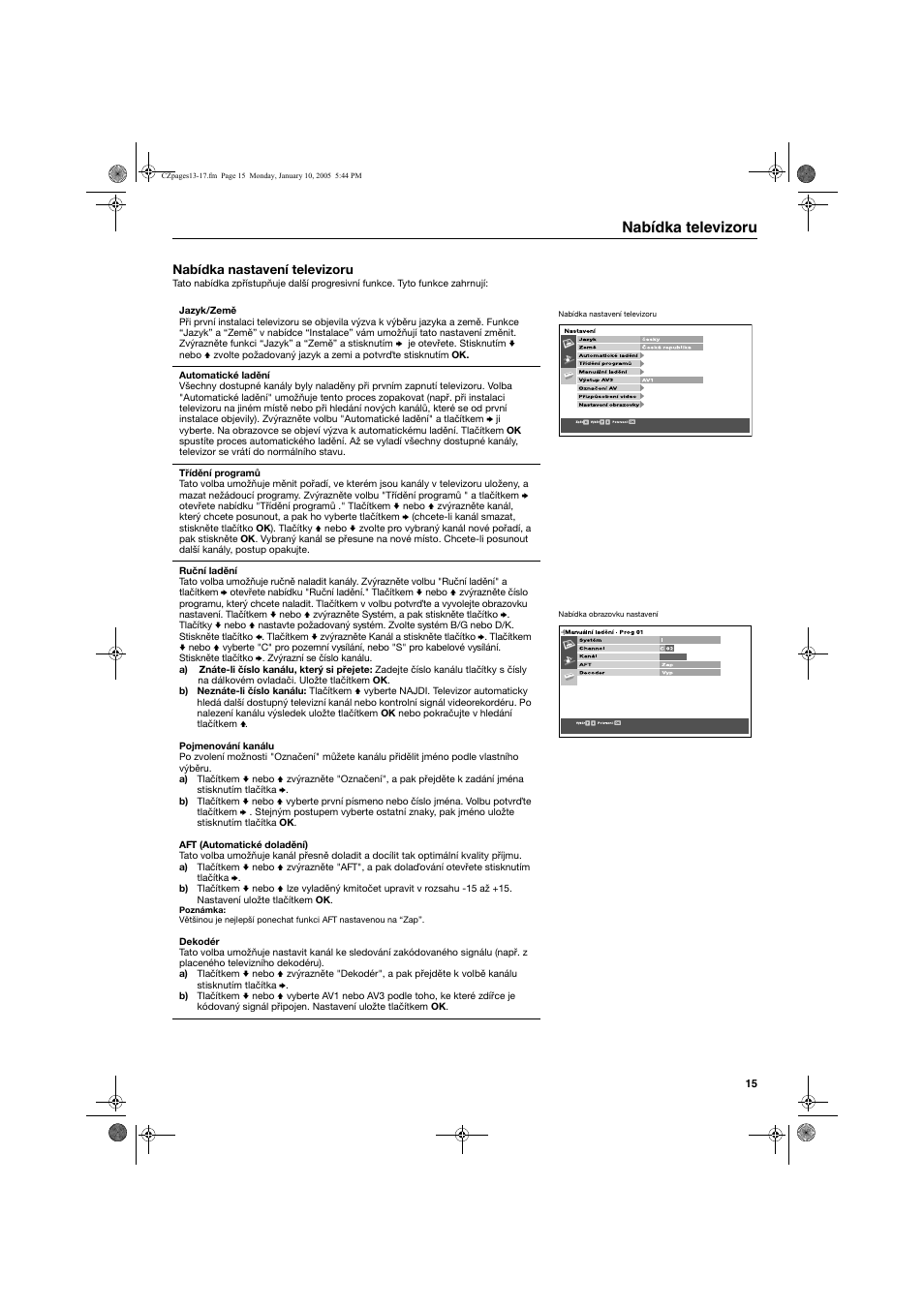 Nabídka televizoru | Sony KV-32HQ150K User Manual | Page 41 / 148