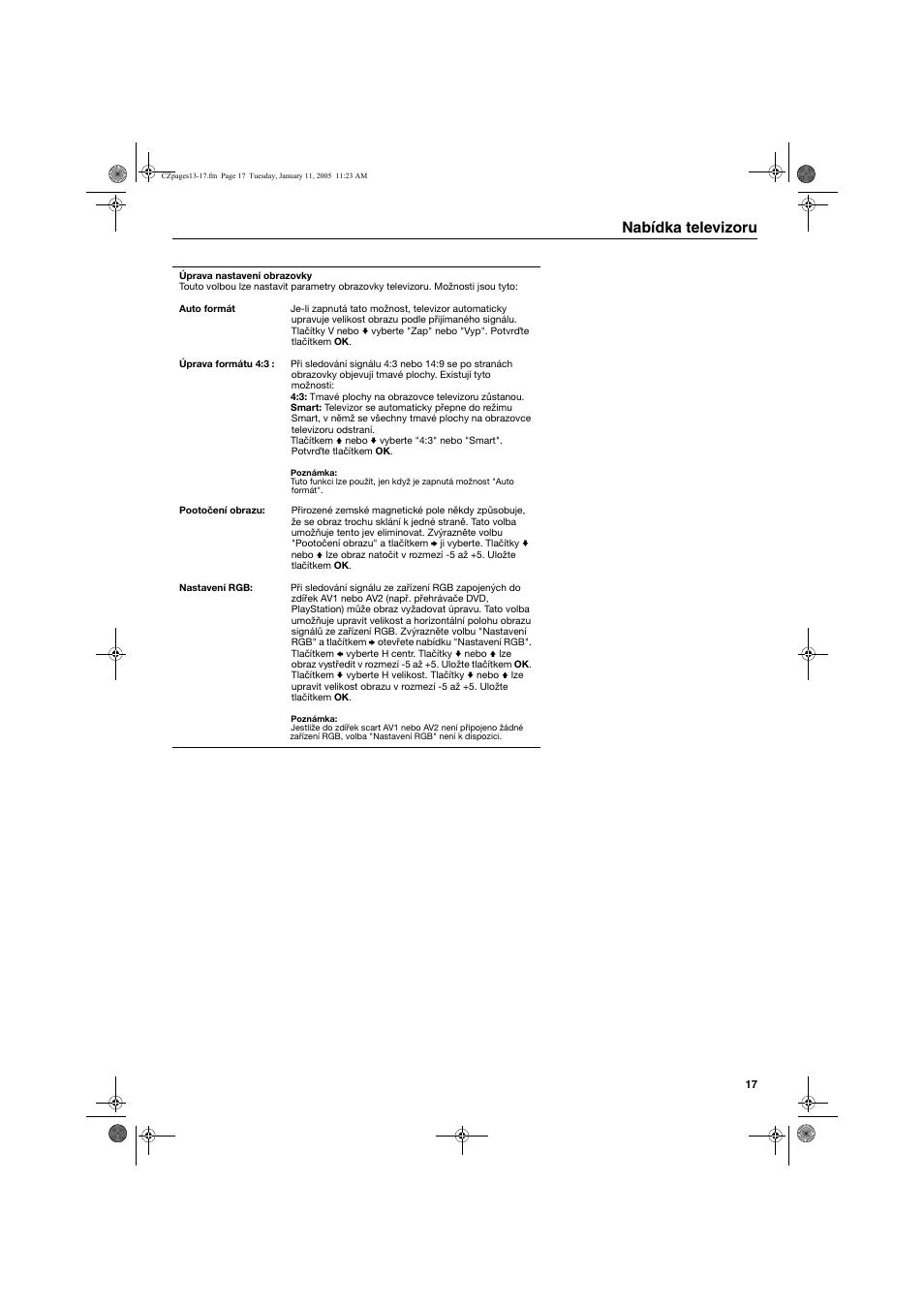 Nabídka televizoru | Sony KV-32HQ150K User Manual | Page 43 / 148