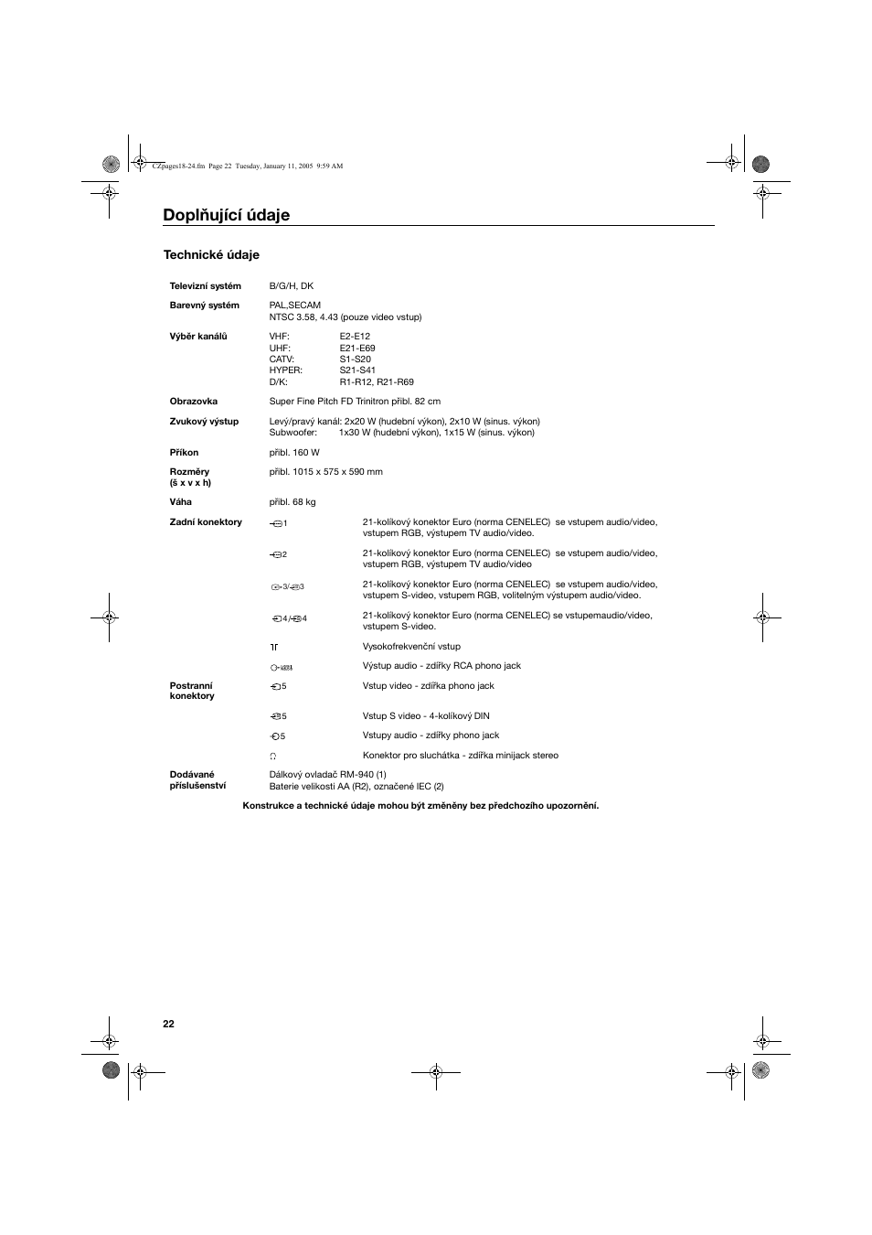 Doplňující údaje | Sony KV-32HQ150K User Manual | Page 48 / 148