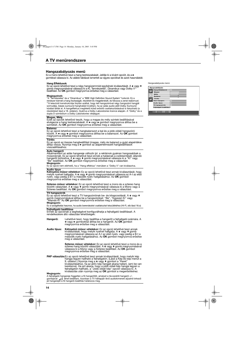 A tv menürendszere | Sony KV-32HQ150K User Manual | Page 88 / 148