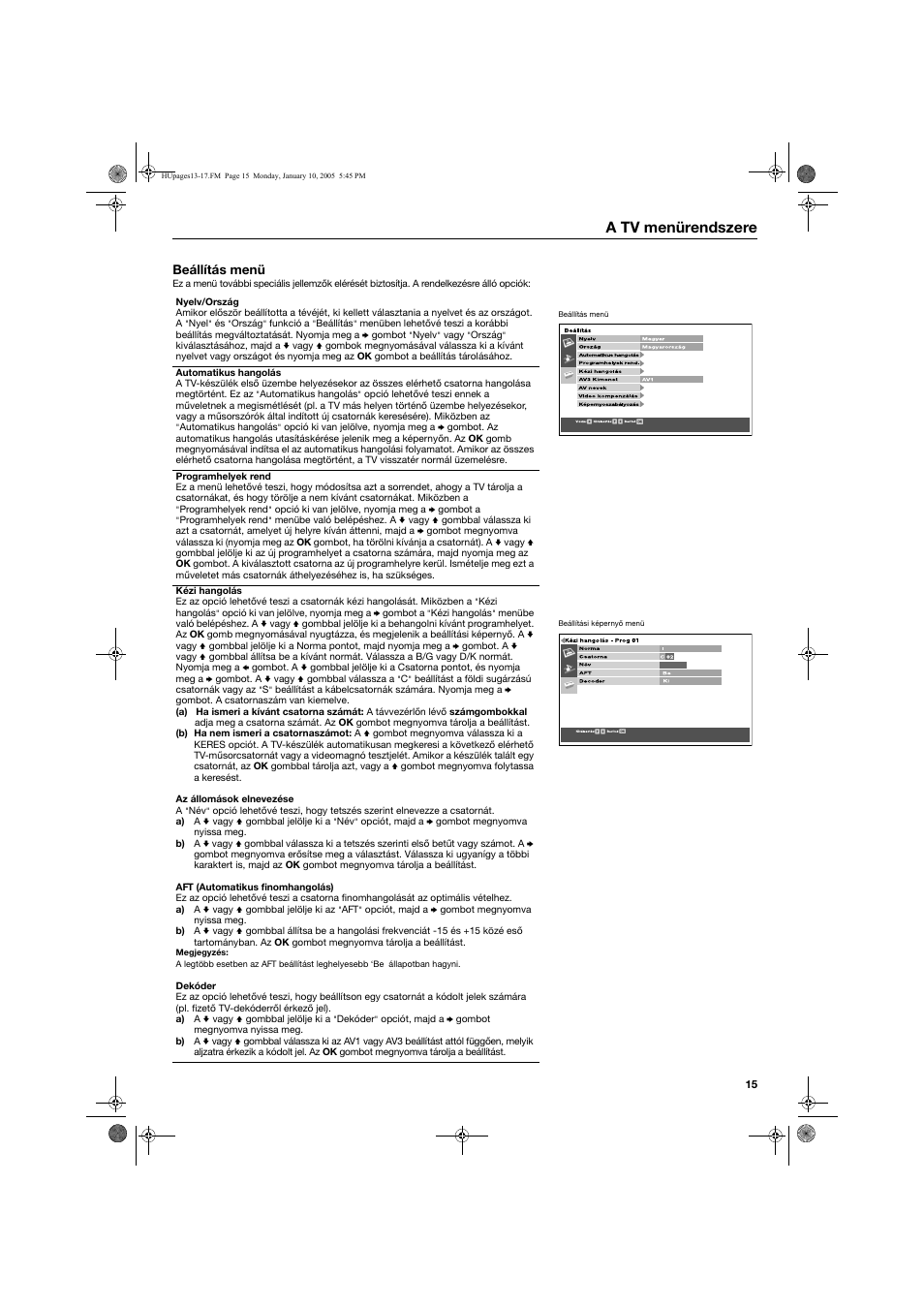 A tv menürendszere | Sony KV-32HQ150K User Manual | Page 89 / 148