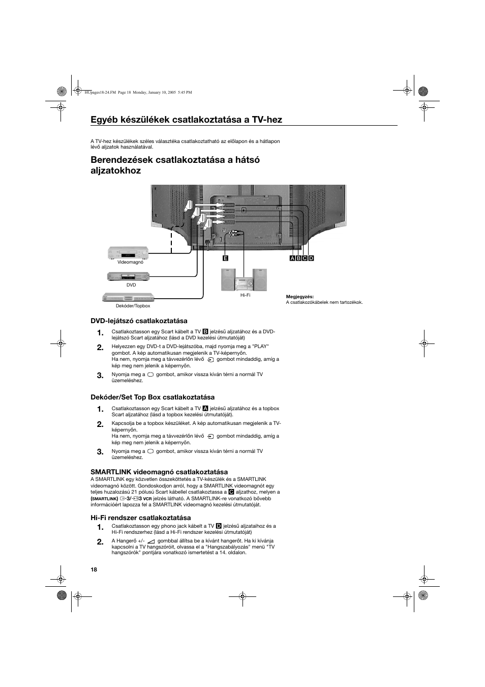 Egyéb készülékek csatlakoztatása a tv-hez, Berendezések csatlakoztatása a hátsó aljzatokhoz | Sony KV-32HQ150K User Manual | Page 92 / 148
