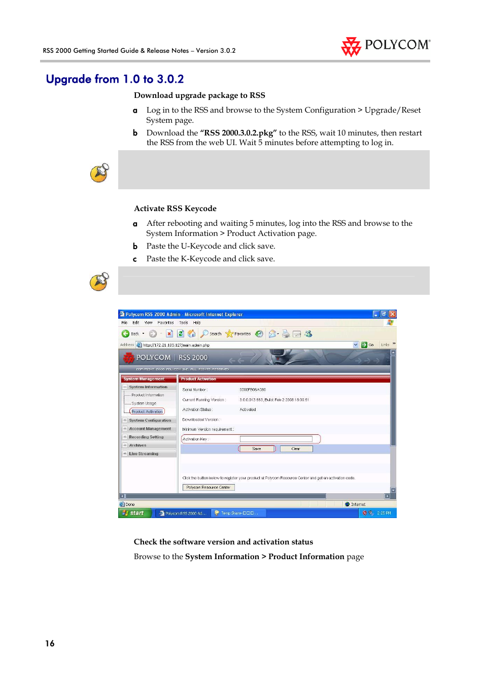 Upgrade from 1.0 to 3.0.2 | Polycom RSS 2000 User Manual | Page 24 / 36