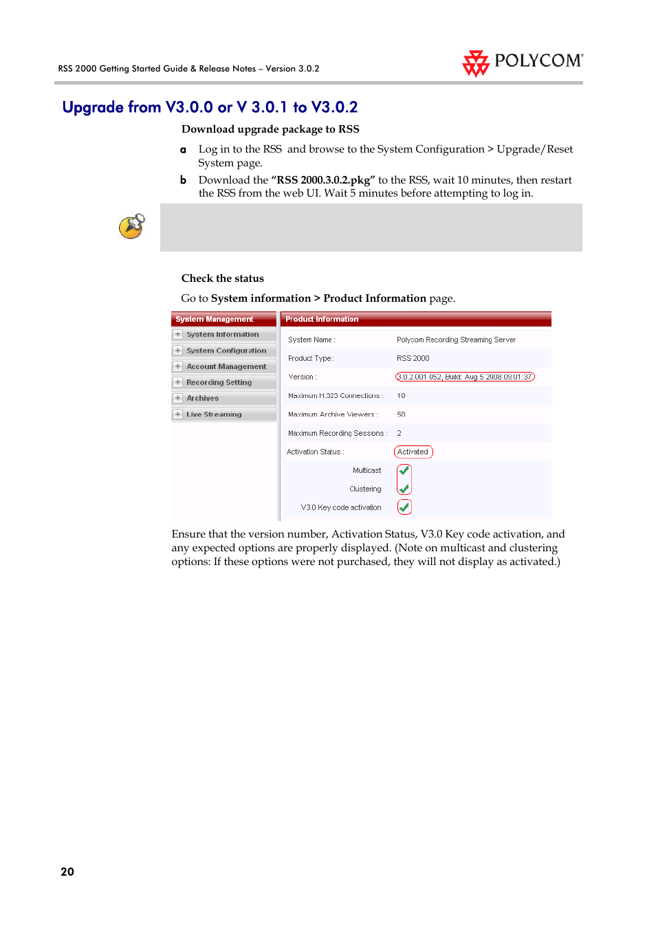 Upgrade from v3.0.0 or v 3.0.1 to v3.0.2 | Polycom RSS 2000 User Manual | Page 28 / 36