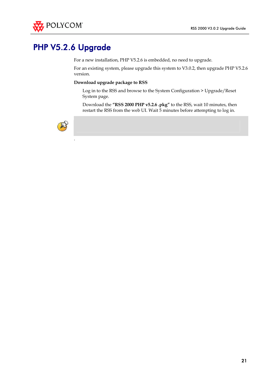 Php v5.2.6 upgrade | Polycom RSS 2000 User Manual | Page 29 / 36