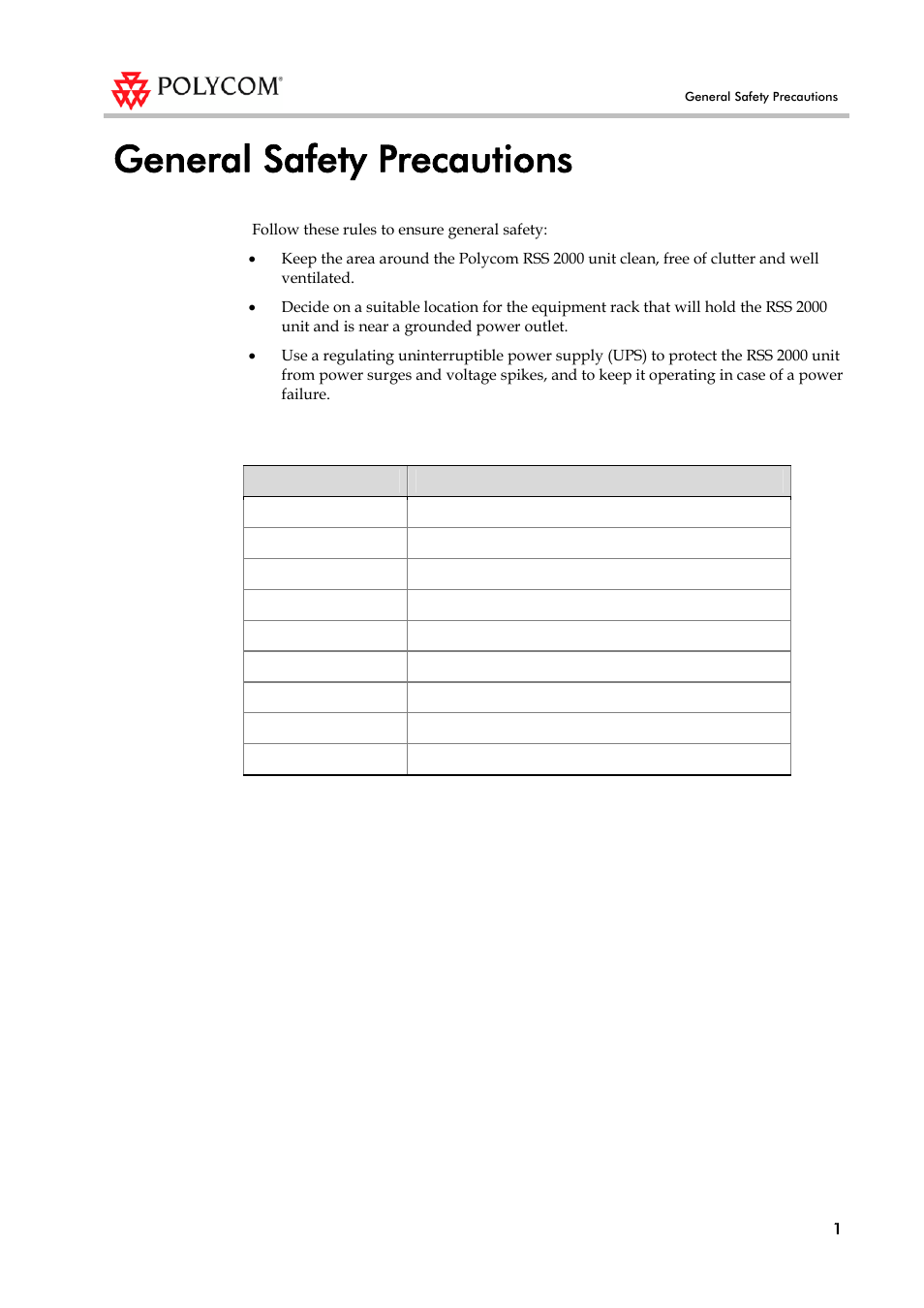 General safety precautions | Polycom RSS 2000 User Manual | Page 9 / 36