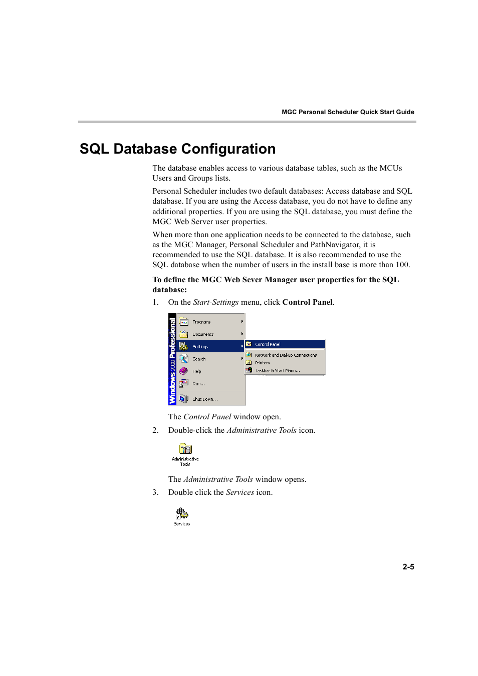 Sql database configuration, Sql database configuration -5 | Polycom MGC Personal Scheduler User Manual | Page 13 / 86