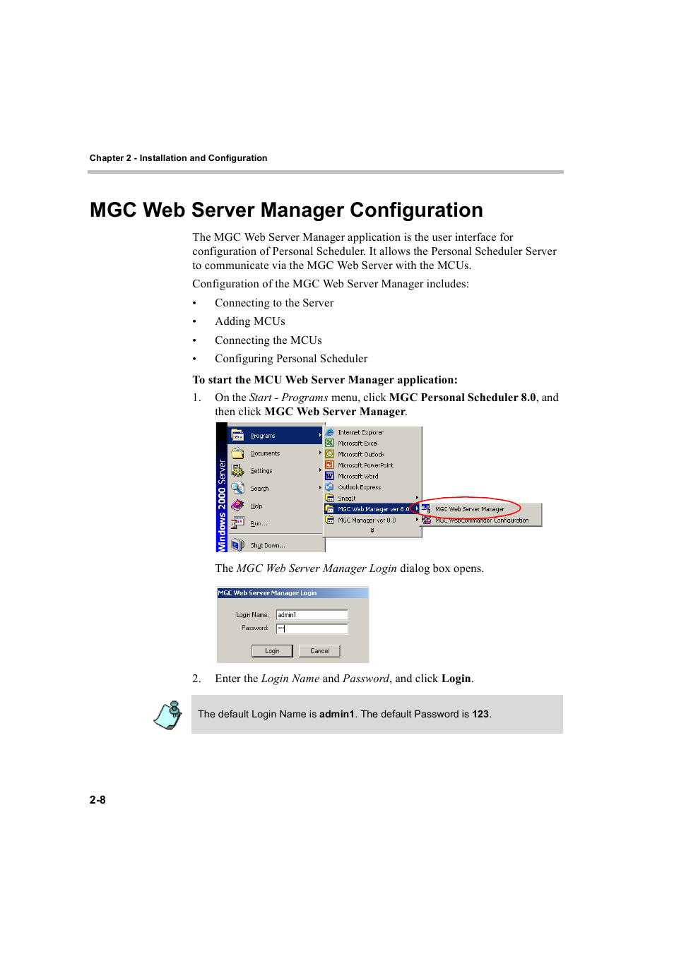 Mgc web server manager configuration, Mgc web server manager configuration -8 | Polycom MGC Personal Scheduler User Manual | Page 16 / 86