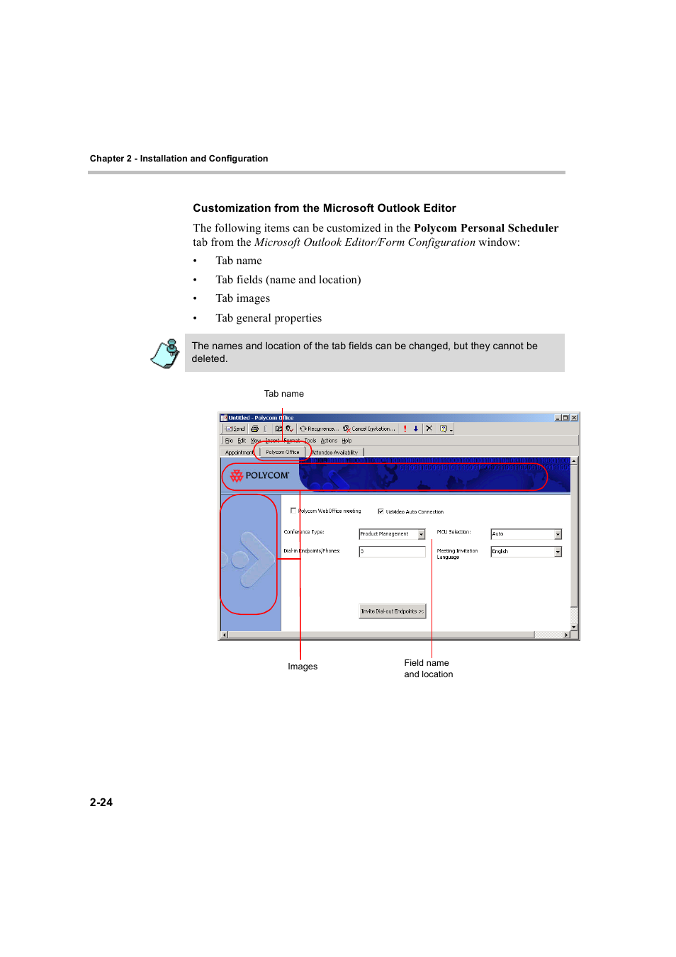 Customization from the microsoft outlook editor | Polycom MGC Personal Scheduler User Manual | Page 32 / 86