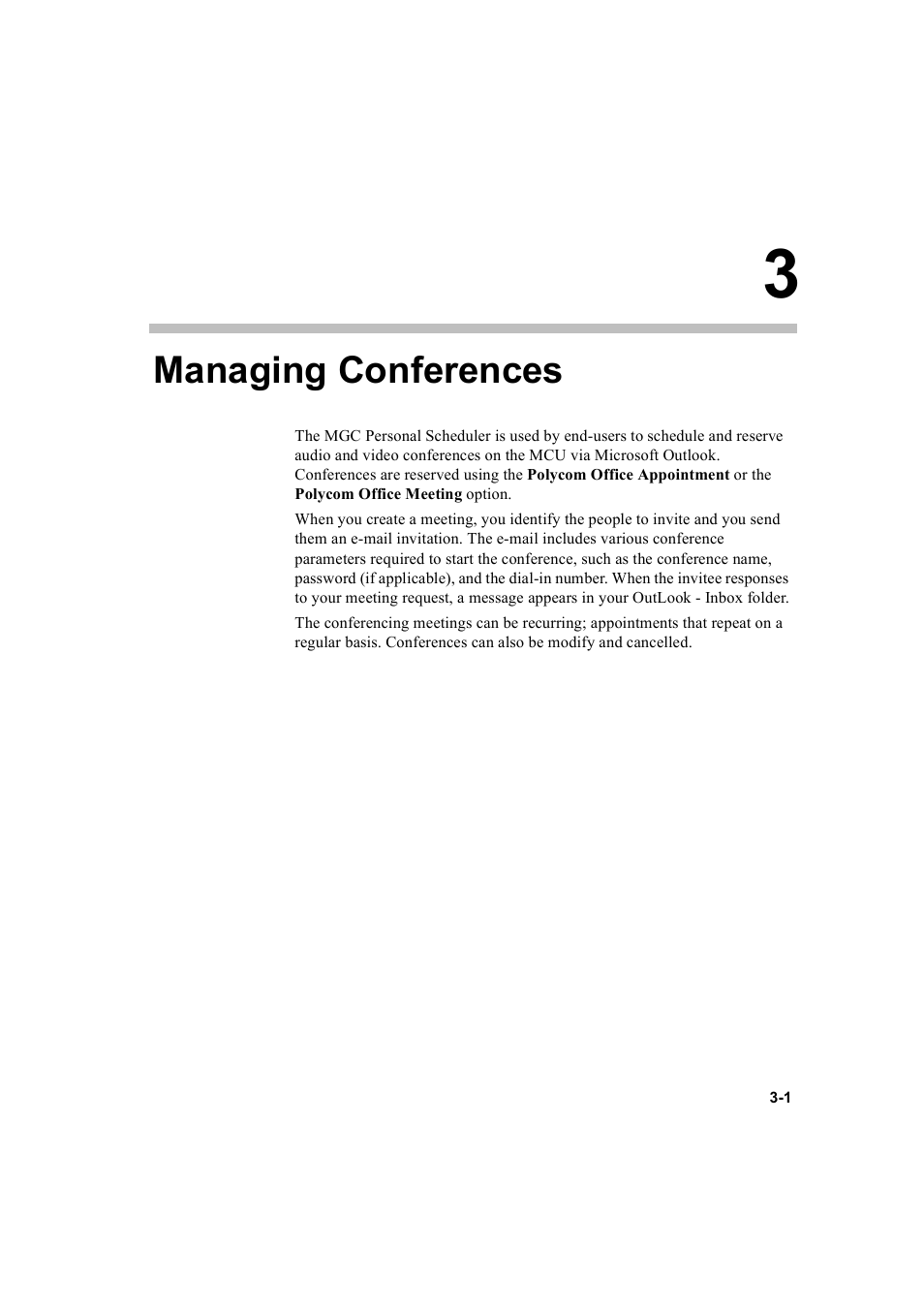Managing conferences, Managing conferences -1 | Polycom MGC Personal Scheduler User Manual | Page 45 / 86