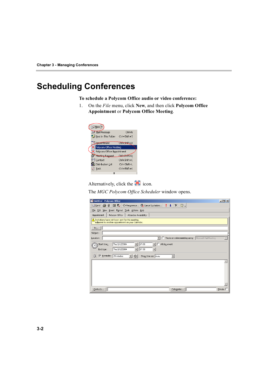 Scheduling conferences, Scheduling conferences -2 | Polycom MGC Personal Scheduler User Manual | Page 46 / 86