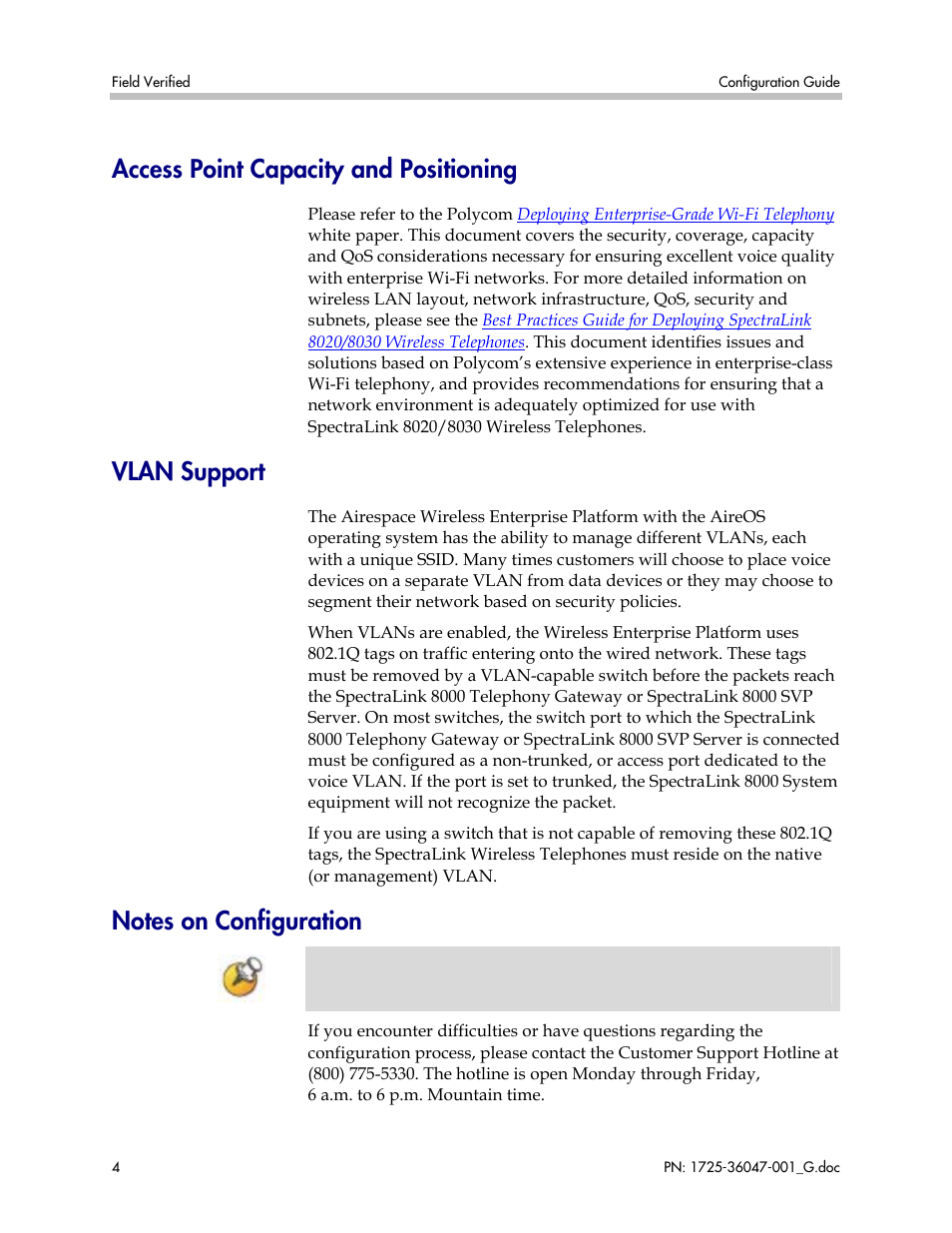 Access point capacity and positioning, Vlan support, Notes on configuration | Polycom AS-2000 User Manual | Page 4 / 6