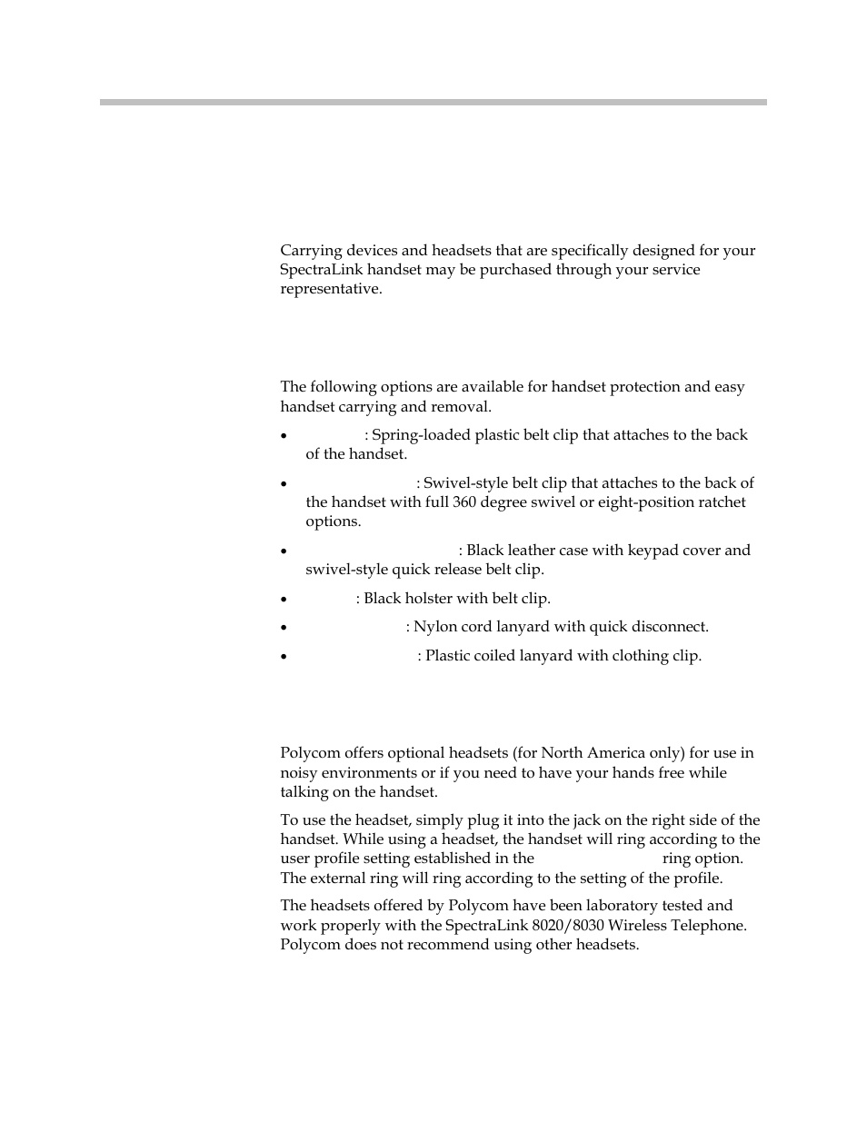 Accessories, Carrying options, Headsets | Carrying options headsets | Polycom SpectraLink 1725-36165-001 User Manual | Page 22 / 73