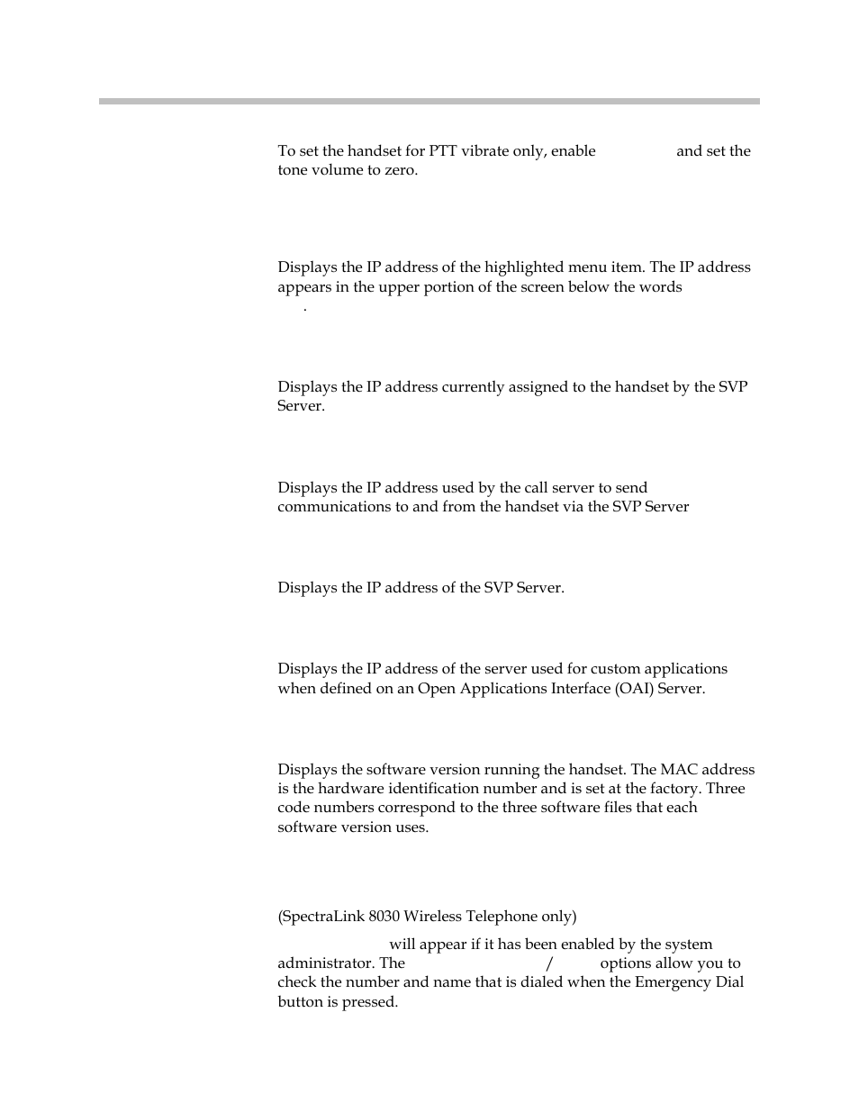 System info, Phone ip address, Alias ip address | Svp ip address, Oai ip address, Firmware version, Emergency dial | Polycom SpectraLink 1725-36165-001 User Manual | Page 32 / 73