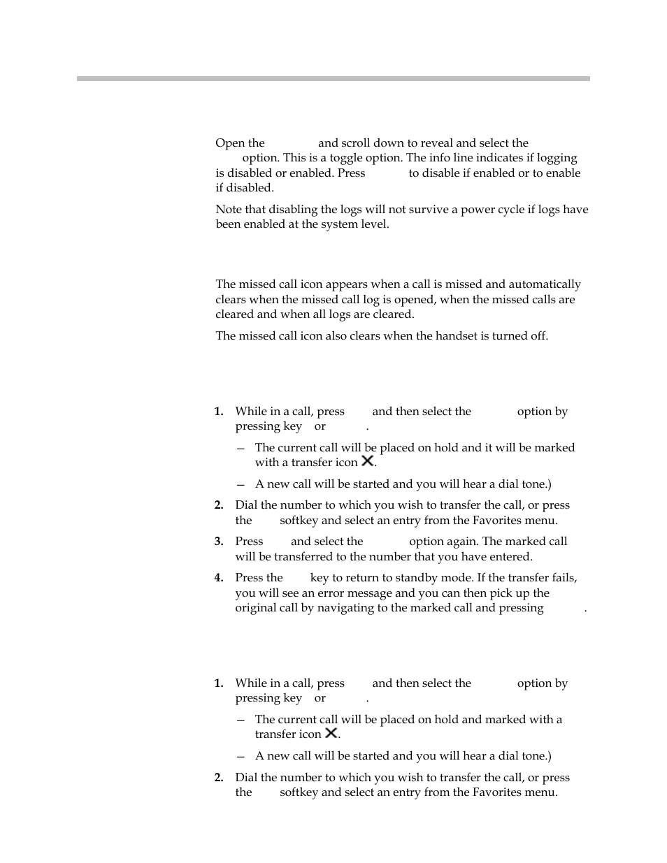 Transfer a call (blind), Transfer a call (consulted) | Polycom SpectraLink 1725-36165-001 User Manual | Page 47 / 73