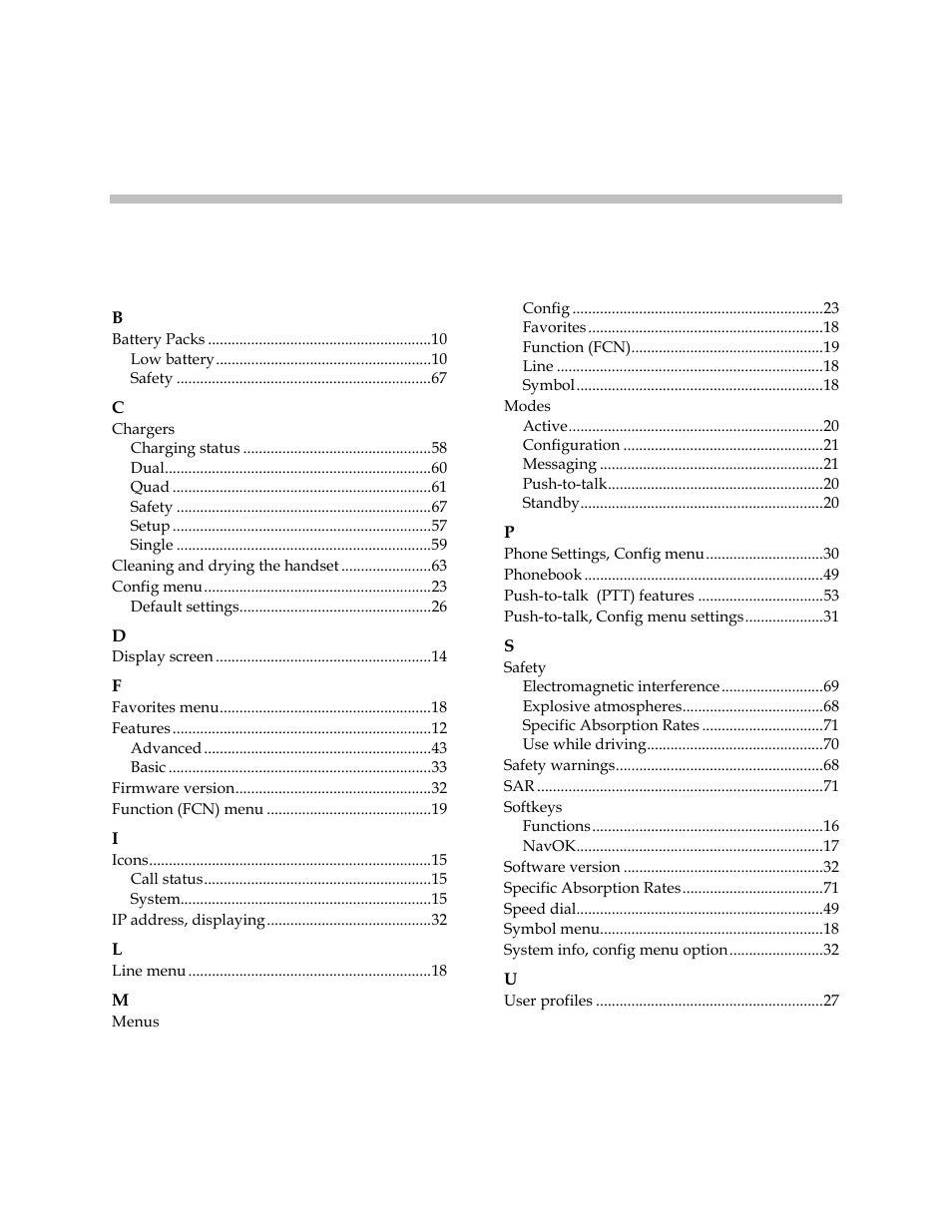 Index | Polycom SpectraLink 1725-36165-001 User Manual | Page 73 / 73