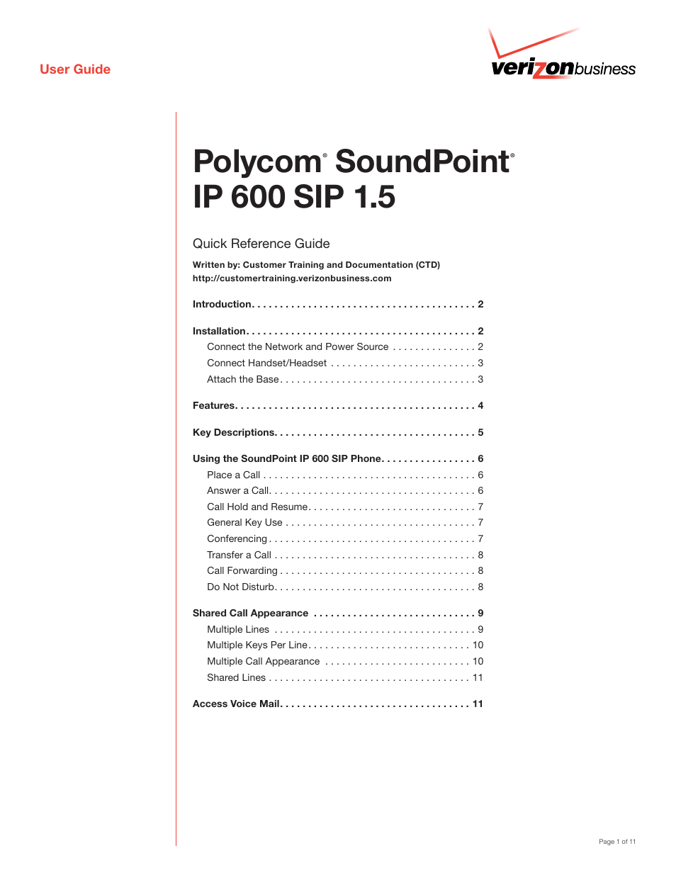 Polycom SoundPoint IP 600 SIP User Manual | 11 pages