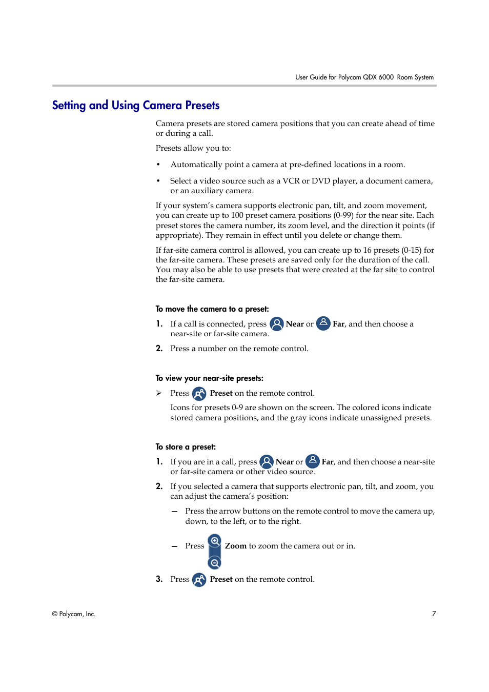 Setting and using camera presets | Polycom 6000 User Manual | Page 13 / 28