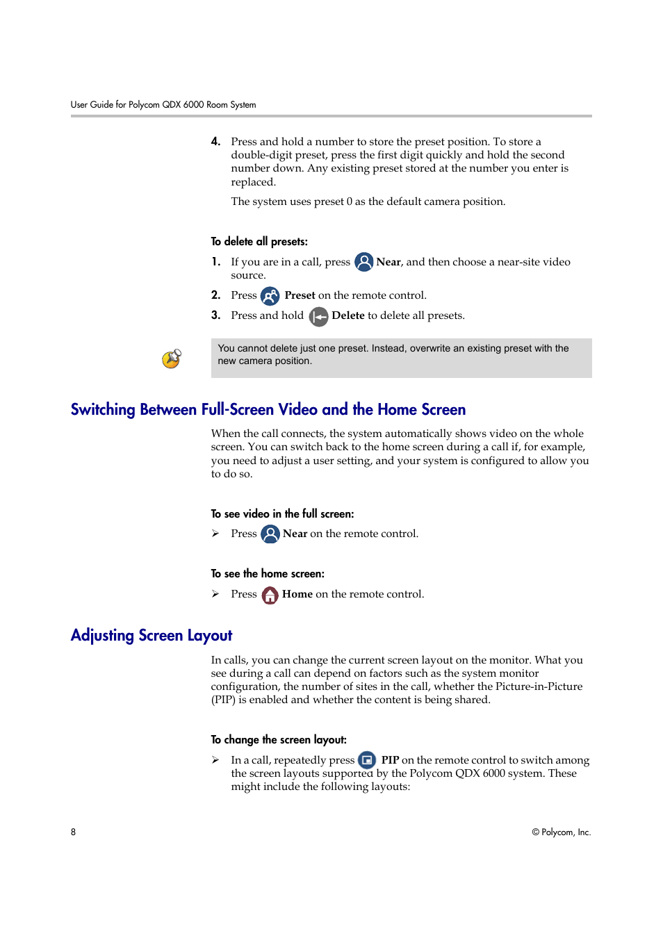 Adjusting screen layout | Polycom 6000 User Manual | Page 14 / 28