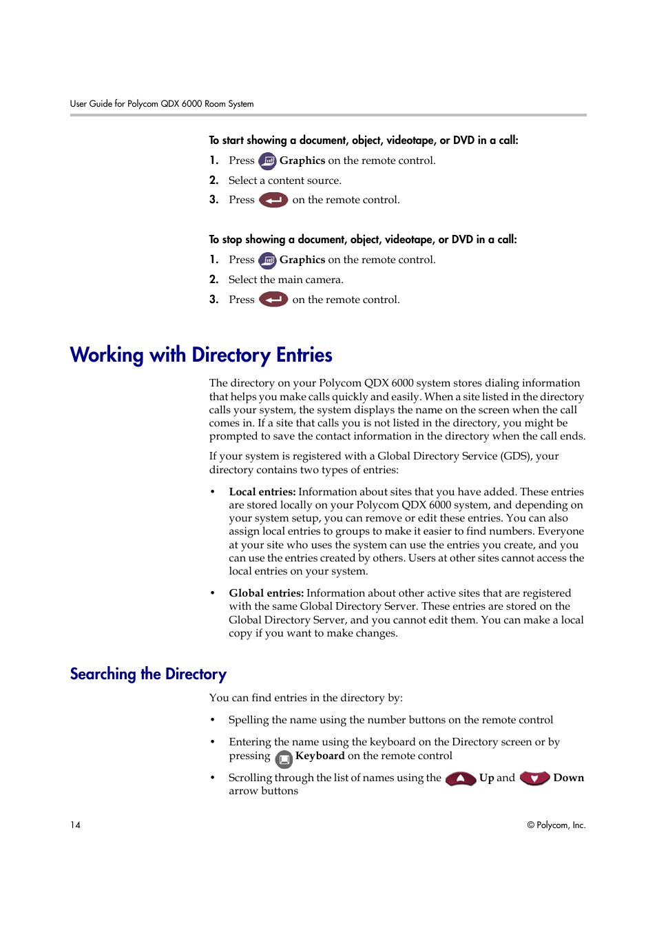 Working with directory entries, Searching the directory | Polycom 6000 User Manual | Page 20 / 28