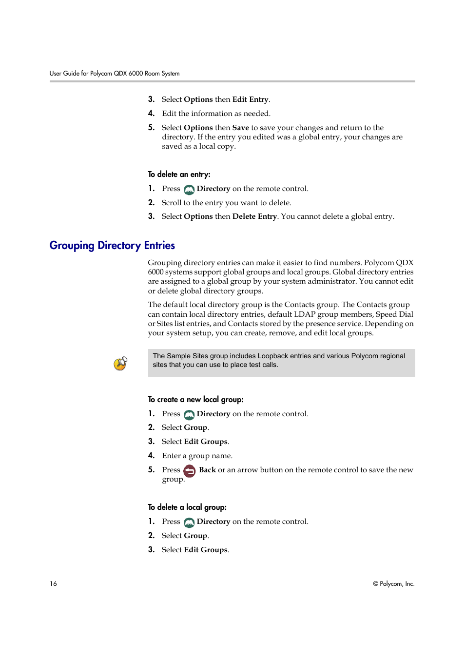 Grouping directory entries | Polycom 6000 User Manual | Page 22 / 28