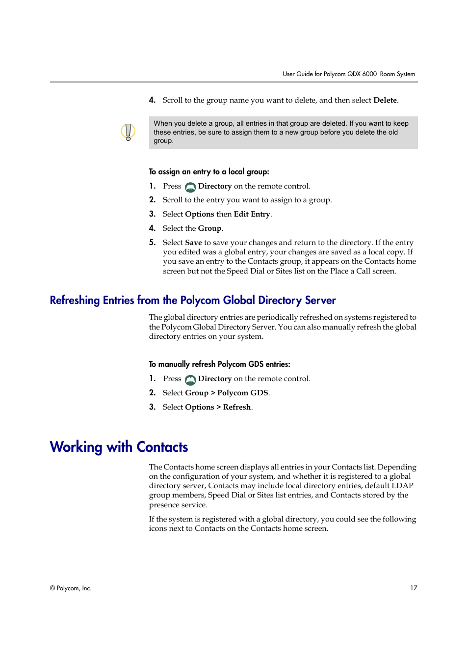Working with contacts | Polycom 6000 User Manual | Page 23 / 28
