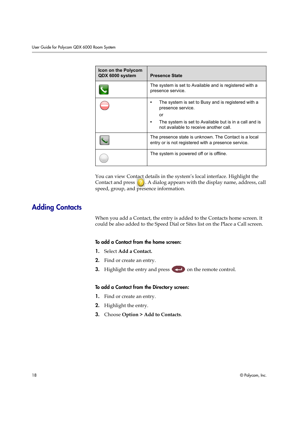 Adding contacts | Polycom 6000 User Manual | Page 24 / 28