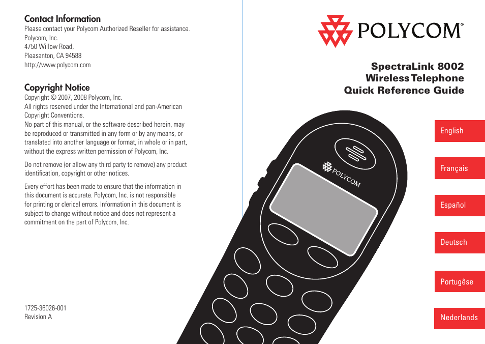 Polycom SpectraLink 8002 Series User Manual | 72 pages