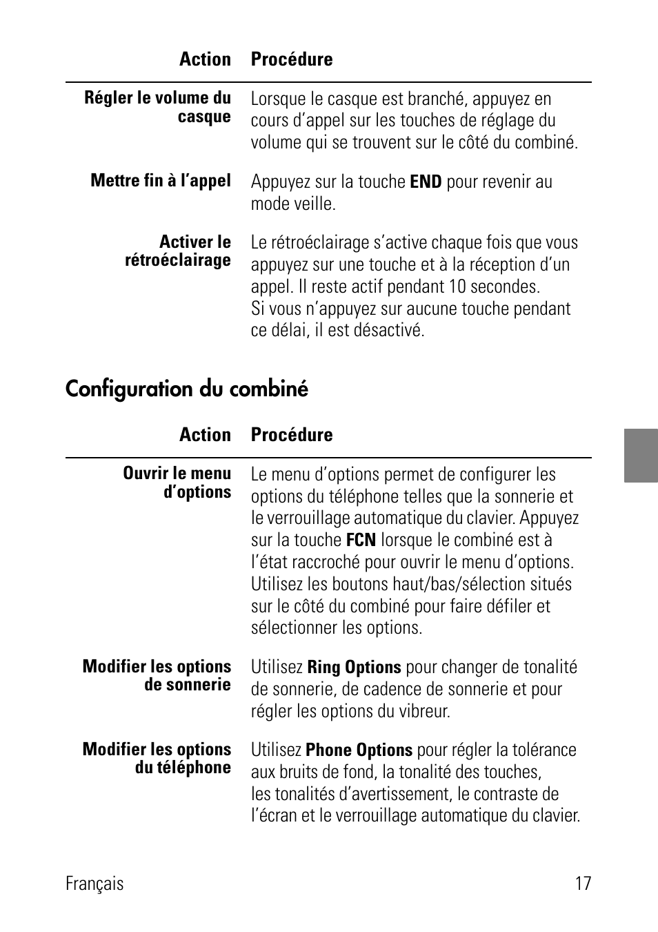 Configuration du combiné | Polycom SpectraLink 8002 Series User Manual | Page 17 / 72