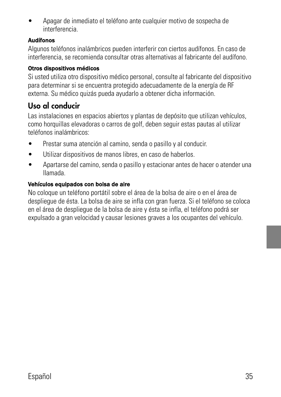Uso al conducir | Polycom SpectraLink 8002 Series User Manual | Page 35 / 72