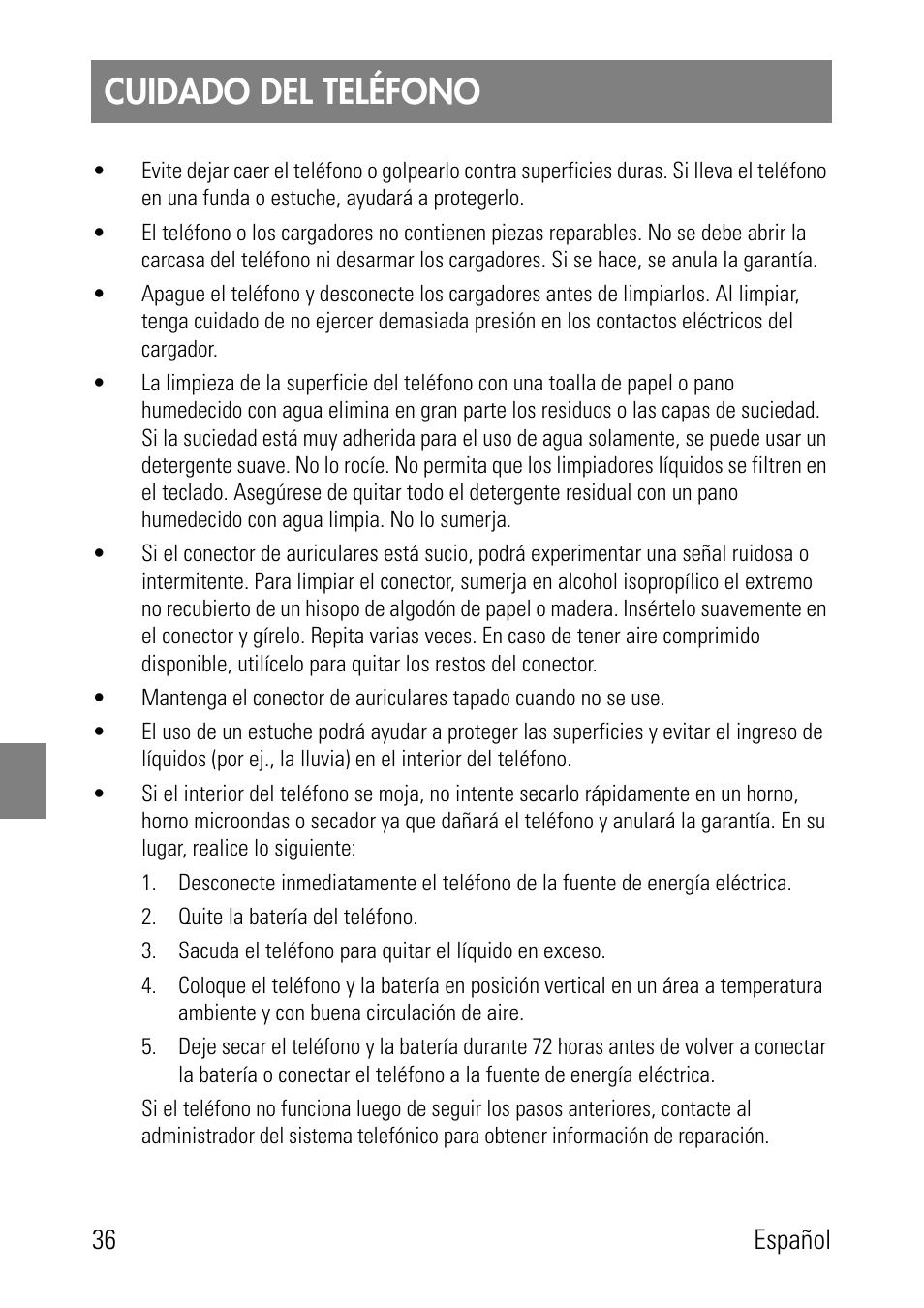 Cuidado del teléfono | Polycom SpectraLink 8002 Series User Manual | Page 36 / 72