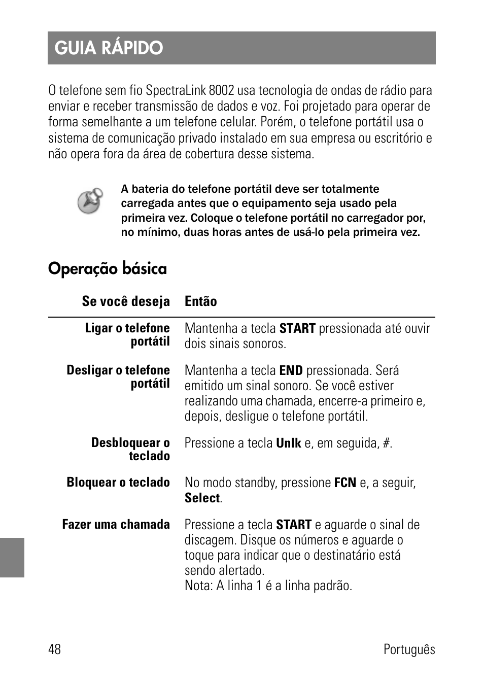 Guia rápido, Operação básica | Polycom SpectraLink 8002 Series User Manual | Page 48 / 72