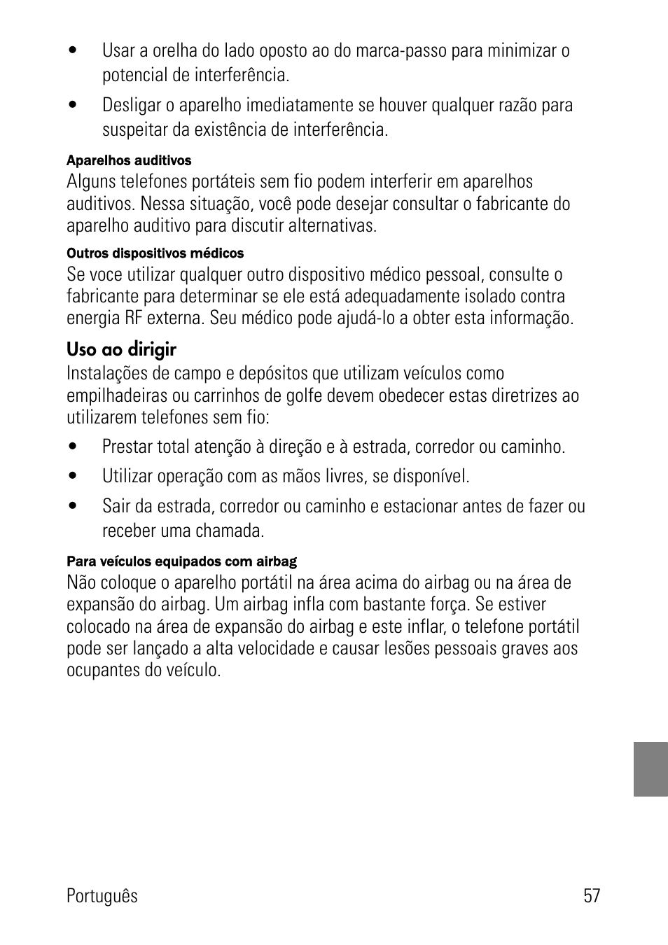 Uso ao dirigir | Polycom SpectraLink 8002 Series User Manual | Page 57 / 72