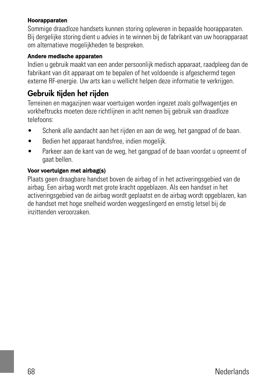 Gebruik tijden het rijden | Polycom SpectraLink 8002 Series User Manual | Page 68 / 72