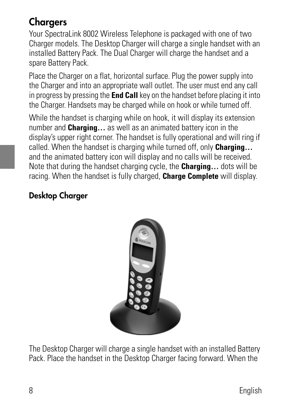Chargers, Desktop charger | Polycom SpectraLink 8002 Series User Manual | Page 8 / 72