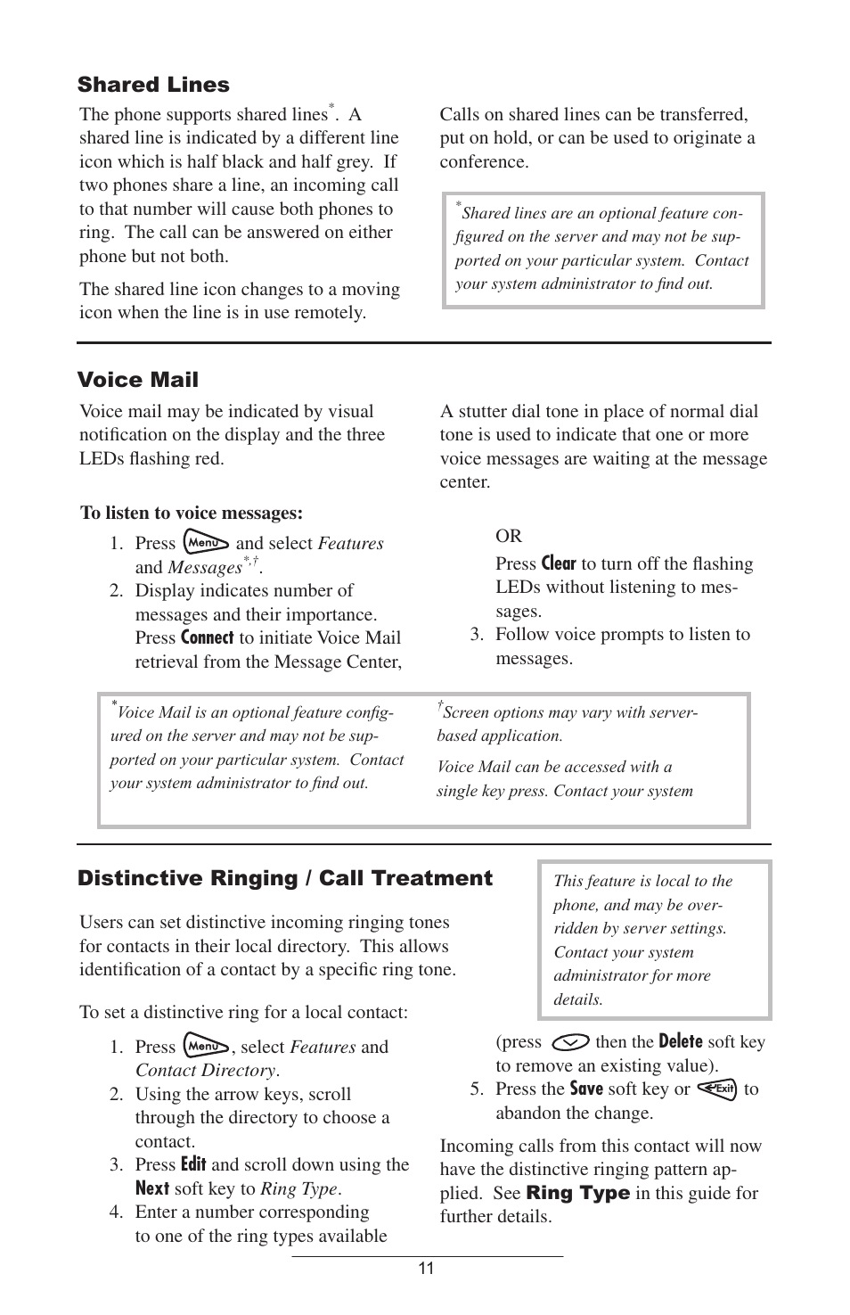 Shared lines voice mail, Distinctive ringing / call treatment | Polycom 4000 SIP 2.2 User Manual | Page 14 / 24