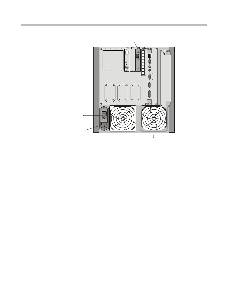 Figure 5-4: mgc+50 rear panel controls, Chapter 5 - system maintenance, Ac inlet main switch io card fan | Polycom DOC2238A User Manual | Page 140 / 160