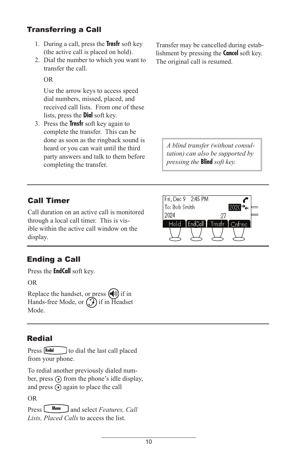 Transferring a call, Call timer, Ending a call | Redial | Polycom IP 430 SIP 2.0 User Manual | Page 13 / 31