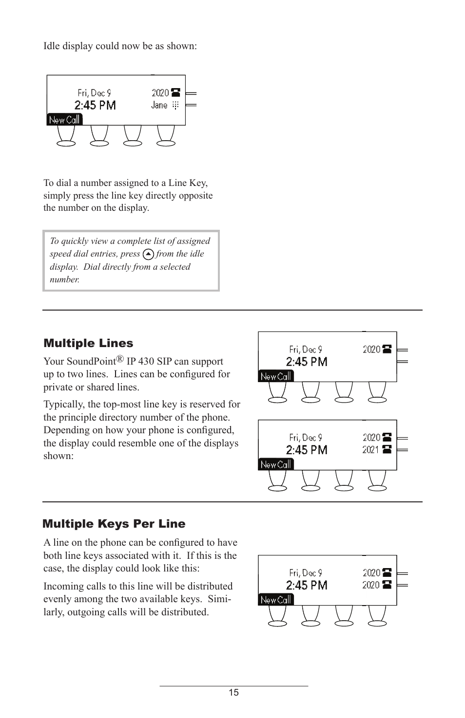 Multiple lines, Multiple keys per line | Polycom IP 430 SIP 2.0 User Manual | Page 18 / 31