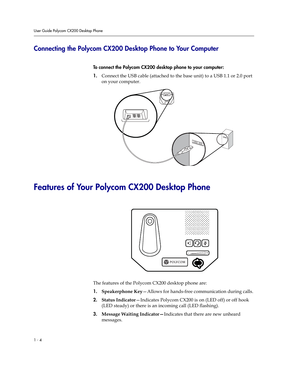 Features of your polycom cx200 desktop phone, Features of your polycom cx200 desktop phone –4 | Polycom CX200 User Manual | Page 10 / 28