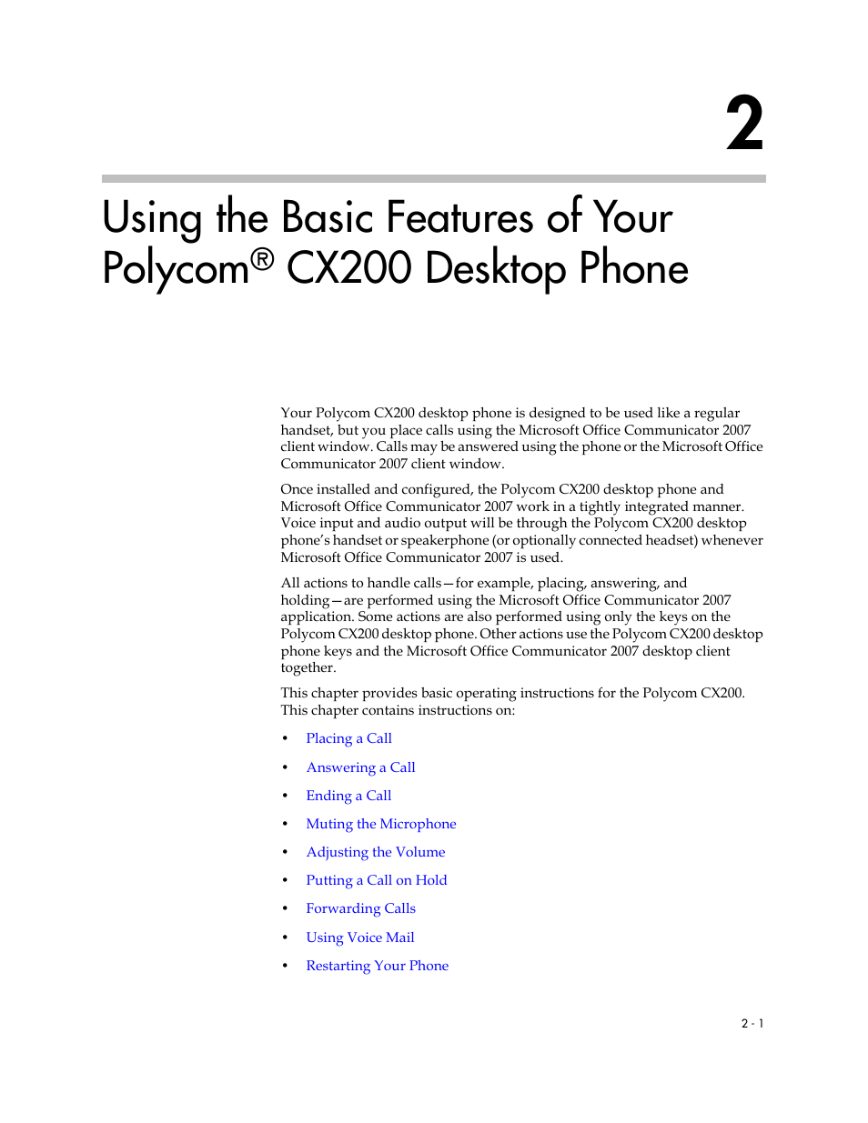 Phone –1, Using the basic features of, Your polycom® cx200 desktop phone | Using the basic features of your polycom, Cx200 desktop phone | Polycom CX200 User Manual | Page 13 / 28