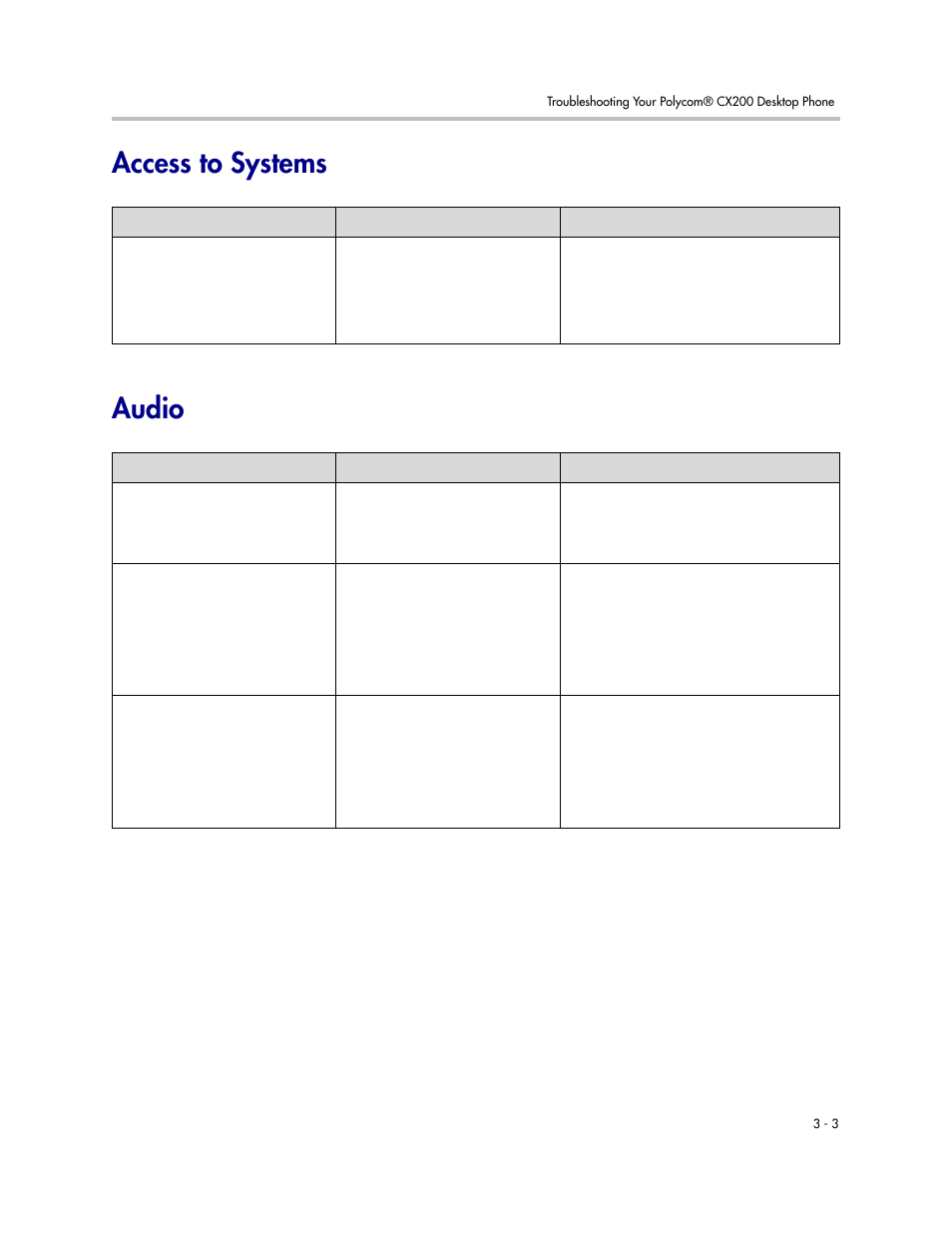 Access to systems, Audio, Access to systems –3 | Audio –3, Access to systems audio | Polycom CX200 User Manual | Page 21 / 28