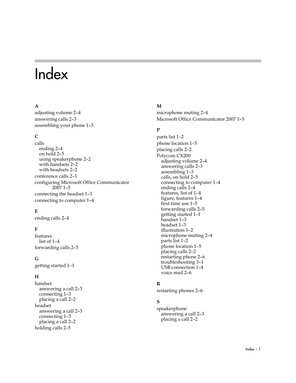 Index | Polycom CX200 User Manual | Page 27 / 28