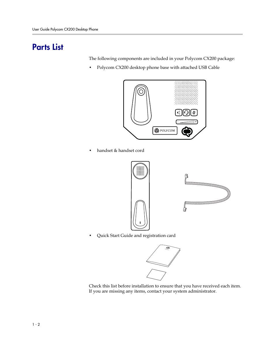 Parts list, Parts list –2 | Polycom CX200 User Manual | Page 8 / 28