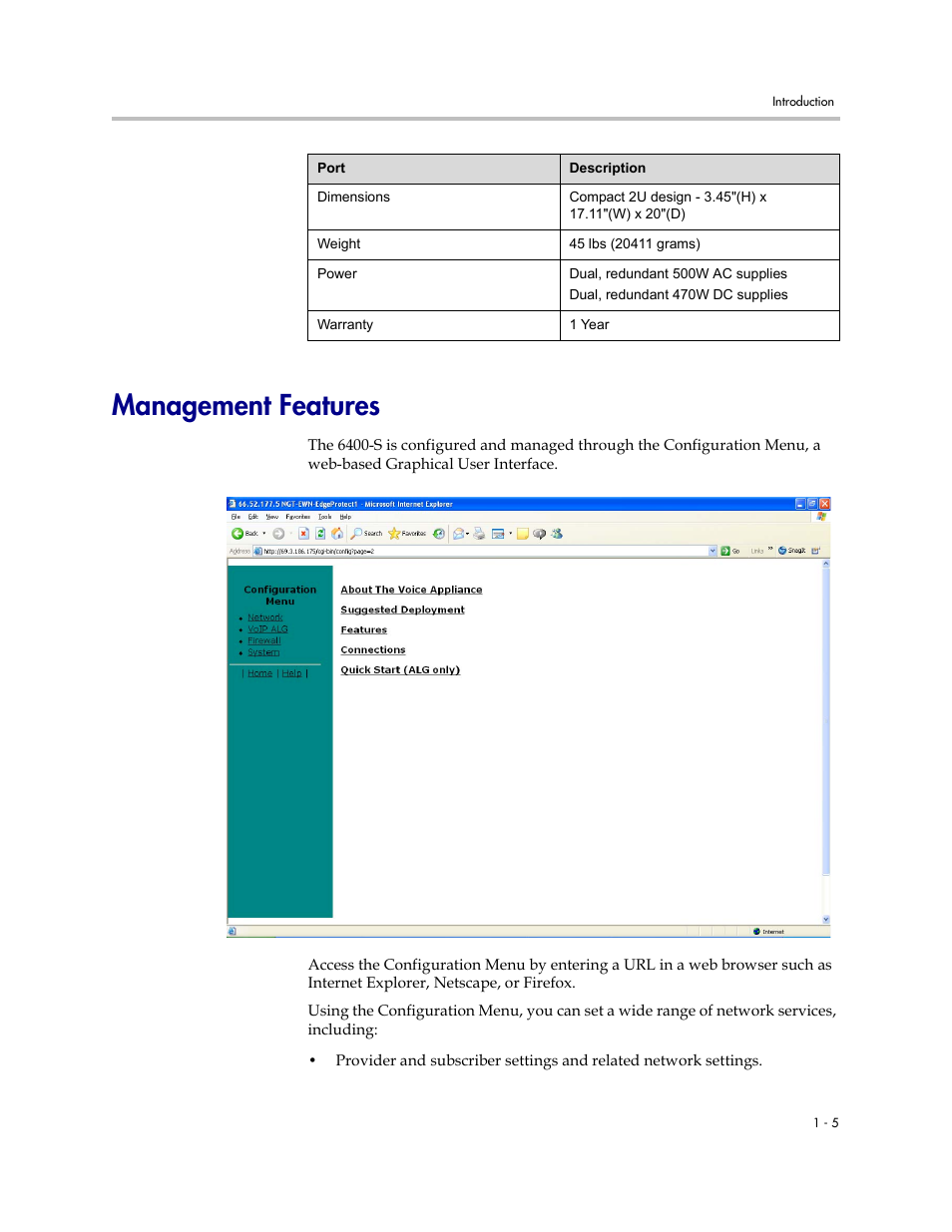 Management features, Management features –5 | Polycom V2IU Converged Network Appliance 6400-S User Manual | Page 11 / 82