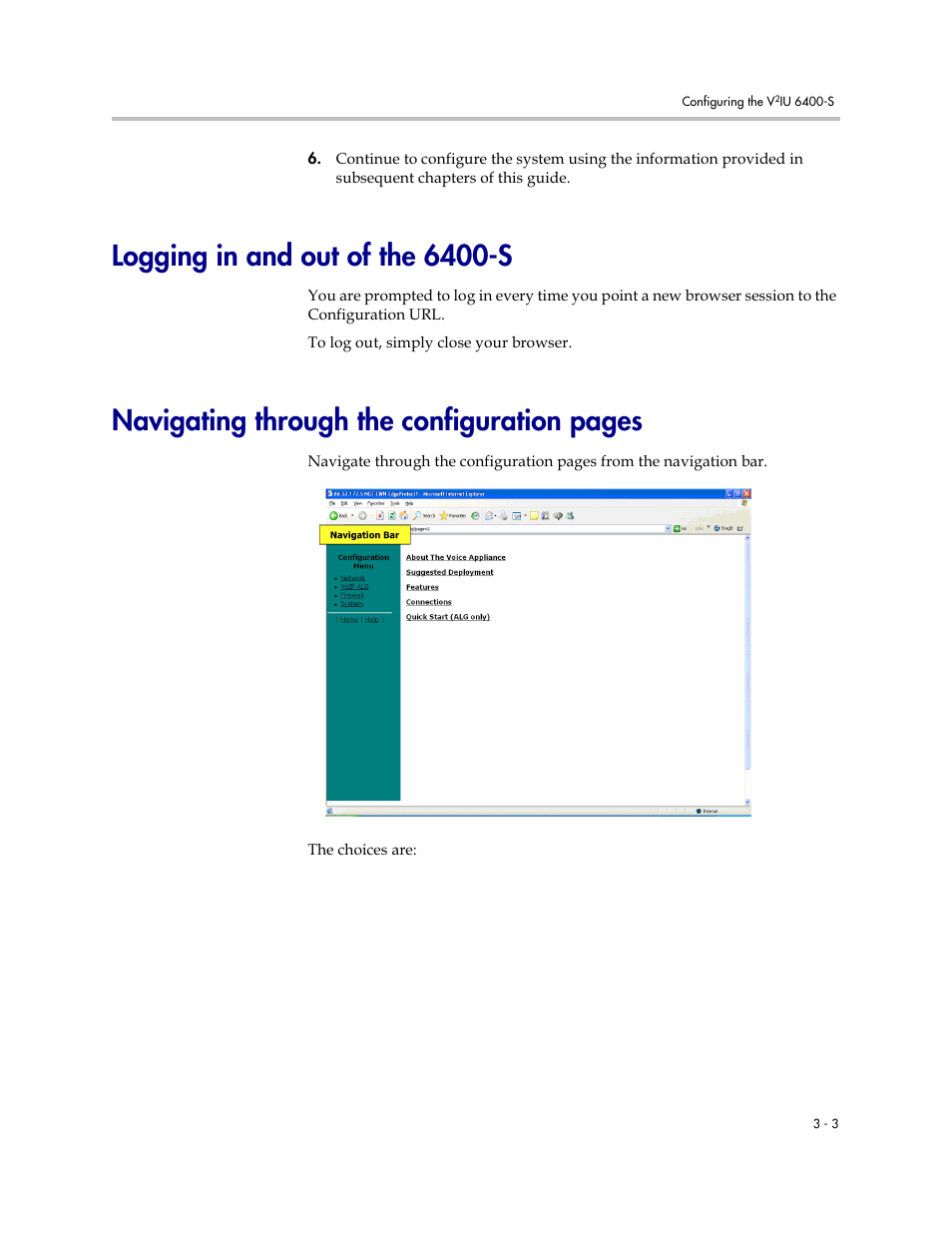 Logging in and out of the 6400-s, Navigating through the configuration pages | Polycom V2IU Converged Network Appliance 6400-S User Manual | Page 19 / 82