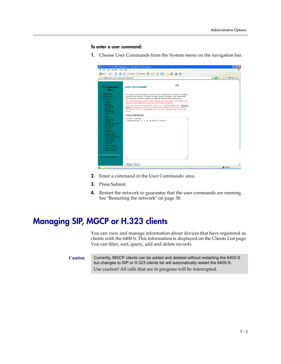 Managing sip, mgcp or h.323 clients, Managing sip, mgcp or h.323 clients –3 | Polycom V2IU Converged Network Appliance 6400-S User Manual | Page 49 / 82