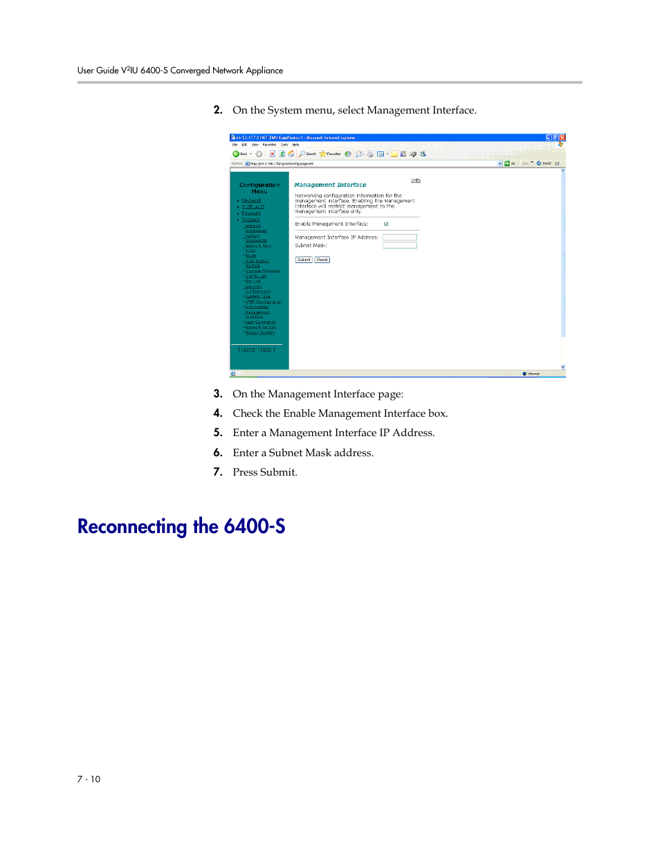 Reconnecting the 6400-s, Reconnecting the 6400-s –10 | Polycom V2IU Converged Network Appliance 6400-S User Manual | Page 56 / 82